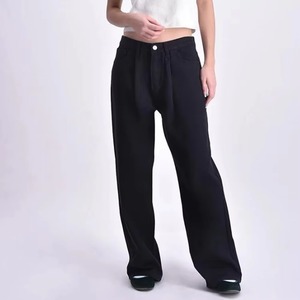 Pantalones Vaqueros de Cintura Alta y Pierna Ancha, de Algodón, Corte Holgado, Color Sólido, Estilo Casual de Otoño, Jeans para Mujer - Product Image 3