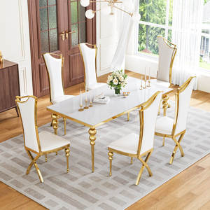 Mesa de Comedor Moderna con Cubierta de Vidrio Rectangular y Base de Acero Inoxidable, Ligera, para el Hogar, Muebles, Escuela y Apartamento - Product Image 4