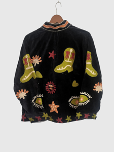 Chaqueta Blusón de Terciopelo Bordada a Mano con Cuello Mandarín, Manga Larga, Corte Cuadrado, Estampado Floral, Abrigo de Otoño para Mujer - Product Image 2