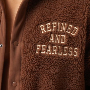 Men's <b>Brown</b> <b>Fleece</b> Jacket With Embroidered Logo Turn-down Collar Polar Sherpa Jacket Casual Winter Wear Loose Fit Sherpa Coat Me - Product Image 4