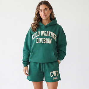 Conjunto de Sudadera con Capucha y Pantalones Cortos de Invierno, Estilo Hip Hop, Holgado, Transpirable, de Mezcla de Poliéster/Algodón de 400g, Estampado - Product Image 1