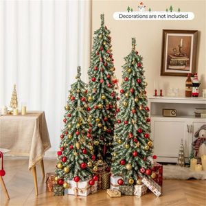 Set di 3 Alberi di Natale Sottili a Forma di Matita (120cm/150cm/180cm) con 216+302+505 Rami e Punte, Include Neve Simulata in Cotone per un Fascino Invernale - Product Image 1
