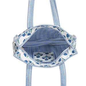 Bohemian Embroidered Cotton Tote <b>Bag</b> Blue Floral Pattern Open Top All Summer Autumn/Winter Zipper Handmade Eco-Friendly Durable - Product Image 5