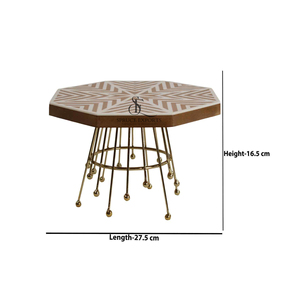 Octagonal <b>Top</b> Wood Resin Cake Stand Geometric Inlay Dessert Platter With Metal Gold Wire Cage Pedestal Base For Party Decor - Product Image 3