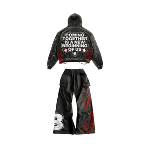 Conjuntos Deportivos Vintage Personalizados al por Mayor, Ropa Urbana, Nueva Moda, Conjunto para Correr, Chándal con Pedrería y Lavado Ácido - Product Image 4