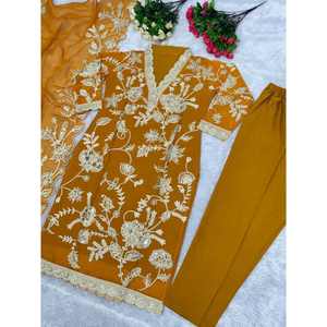 DESIGNER TABBY SEQUENCE TRAVAIL HAUT BAS AVEC MOUTARDE DUPATTA - Product Image 1