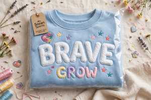 Sudadera de Mujer, Cuello Redondo, Azul Claro, Oversize, 100% Algodón, con Bordado de la Letra Brave Grow - Product Image 6