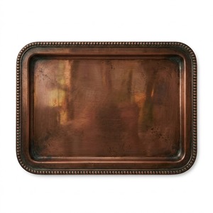 Bandeja de Servir de Cobre Estilo Vintage, Plato Decorativo de Metal Antiguo Hecho a Mano con Borde de Cuentas para Uso en el Hogar, Cocina y Bar - Product Image 1