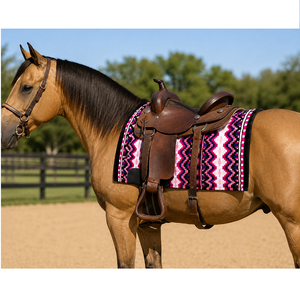 Manta Western para Caballo, 34x42 Pulgadas, Lana de Nueva Zelanda, Cómoda, Clásica, Color Rosa, con Funda para Silla de Montar - Product Image 2