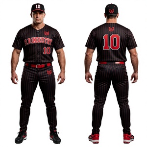 Uniforme de Béisbol Azul a Rayas, Tela Premium que Absorbe la Humedad, Bordado Personalizado, Jersey con Botones Completos y Pantalones a Juego - Product Image 6