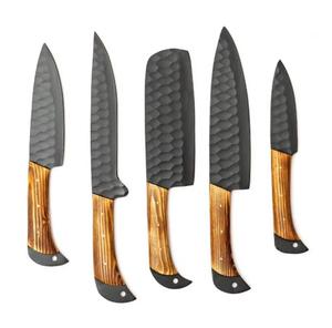 Couteaux de chef faits main sur mesure, 5 pièces, revêtement poudré, manche personnalisé, bord dentelé tranchant, multi-usages, écologiques - Product Image 1