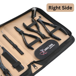 Kit d'outils pour extensions de cheveux noirs avec pince à extensions adhésives de 7 pouces, pince à sertir à deux trous, pince à retirer les perles et étui en similicuir - Product Image 3
