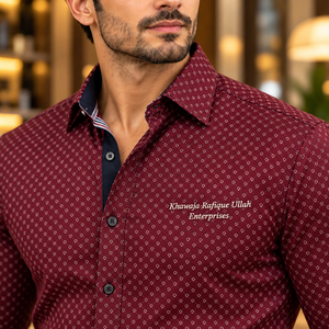 Khawaja Rafique Ullah Enterprises <b>Men's</b> Solid Anti-Wrinkle Satin Full <b>Sleeve</b> Dress <b>Shirt</b> Embroidered Front Smart Casual Knitted - Product Image 5