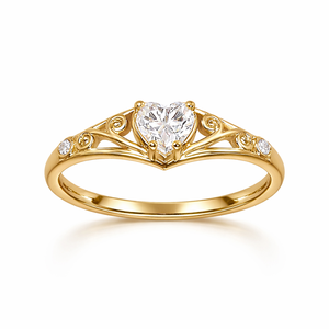 Anillo de Compromiso de Oro Sólido Puro de 14K con Forma de Corazón Real y Filigrana Delicada, Anillo de Diamantes Cultivados en Laboratorio con Banda de Corazón de Amor Eterno - Product Image 1