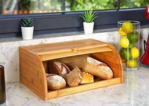 Natural Wood Bread <b>Box</b> with <b>Drop</b> Down Front Door - Farmhouse Kitchen Countertop Storage Bin Container for Loaves and Baked Goods - Product Image 5