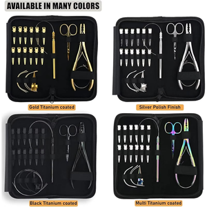 Kit d'outils professionnels pour extensions de cheveux en or rose, ciseaux en acier inoxydable, pinces, aiguille avec étui en cuir de qualité supérieure - Product Image 5