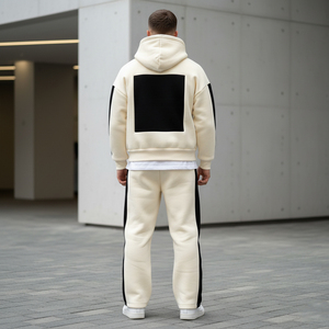 Survêtement pour homme personnalisé, 100% coton, à capuche, manches longues, couleur unie, coupe ample décontractée, avec impression de logo sur le devant, fermeture à cordon - Product Image 6