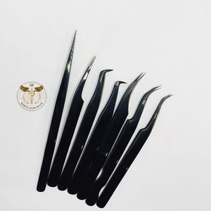 Ensemble professionnel de 6 pinces à cils en acier inoxydable noir pour extensions de cils, précision volume et isolation, OEM ODM personnalisé - Product Image 1
