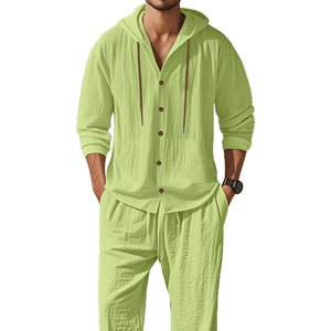 <b>Men</b> Linen Long Sleeved <b>Shirt</b> And Pants Set Breathable Outdoor Leisure Hiking <b>Beach</b> Sports Clothing Perfect Summer Set Designed - Product Image 5