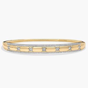 Double Row Natural Round Brilliant Cut Diamond Luxury <b>Bangle</b> <b>Bracelet</b> in Yellow Gold for Women - Product Image 1
