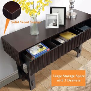 Consolle in Legno Massello Stile Mid-Century da 52 Pollici con Cassetti Contenitori, Tavolo da Ingresso/Soggiorno con Gambe in Legno Massello - Product Image 5