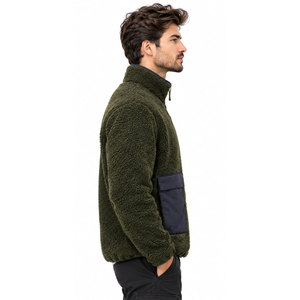 <b>Men's</b> Olive Green Fleece <b>Jacket</b> Stand Collar Zipper Front Pockets Casual Autumn Wear <b>Sherpa</b> Fleece <b>Jackets</b> - Product Image 5