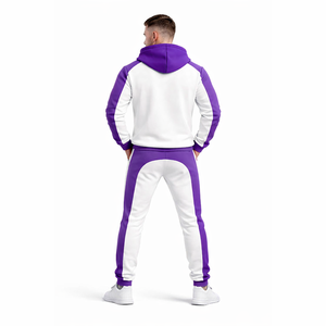 Unisex Purple & White Hooded Tracksuit Set – <b>Zip</b> <b>Up</b> <b>Jacket</b> with Jogger Pants, Slim Fit Casual Sportswear Gym Fitness Outfit - Product Image 5