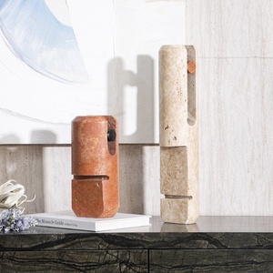 Ensemble <span class=keywords><strong>de</strong></span> sculptures décoratives <span class=keywords><strong>de</strong></span> table en marbre naturel <span class=keywords><strong>de</strong></span> luxe, travertin, Dia90*455 Dia120*260, multicolores, décoration moderne pour la maison - Product Image 1