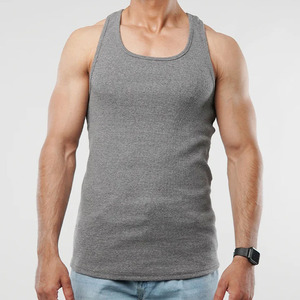 Camiseta sin Mangas Gris para Hombre, Cuello Redondo, Transpirable, Informal, para Verano, Corte Regular, 100% Algodón, Color Sólido - Product Image 1