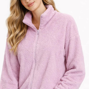 Chaqueta de lona con forro polar Sherpa para mujer, tendencia 2026, personalizada, con cremallera completa, cuello con capucha, transpirable, ecológica, de secado rápido, OEM - Product Image 3