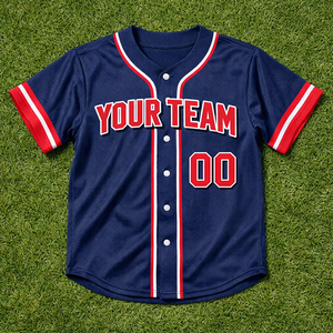 เสื้อเบสบอลทีมโรงเรียนแบบสั่งทำพิเศษ แห้งเร็ว ระบายอากาศได้ดี ผ้าโพลีเอสเตอร์ 100% ปักชื่อและหมายเลขผู้เล่นตามสั่ง - Product Image 1