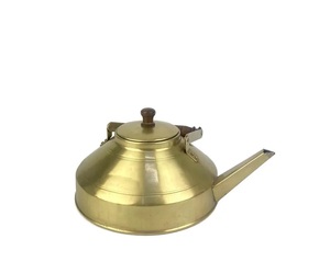 Flat Bottom Brass Tea Kettle Antique Style Conical Brass Teapot with Straight Spout and Wooden <b>Handle</b> Decorative Metal Water Pot - Product Image 1