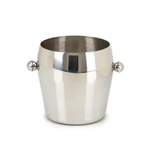 Cubo de hielo de acero inoxidable, diseño minimalista redondo, resistente al óxido, con tapa y pinzas. - Product Image 2