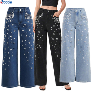 Jeans de Mezclilla con Cuentas para Mujer, Jeans de Mezclilla con Pedrería para Mujer, Jeans Brillantes con Diamantes de Imitación, de Alta Calidad y Cintura Alta - Product Image 5