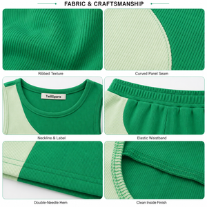Custom Women Ribbed <b>Crop</b> Tank <b>Top</b> Shorts Set Summer Two Piece Outfit Sleeveless Front Logo High Quality Casual Fitness Wear OEM - Product Image 5