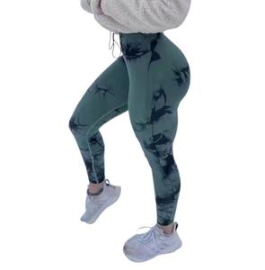 Haute qualité élastique Nylon cravate-teinture sans couture Push-Up Yoga Leggings femmes sport Fitness course pantalon cordon fermeture quatre voies - Product Image 3