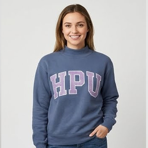 HPU Letter Crewneck Sweatshirt <b>Maroon</b> Regular Fit Women Oversized Crewneck Sweatshirt Custom Varsity Letter Graphic Pullover - Product Image 5