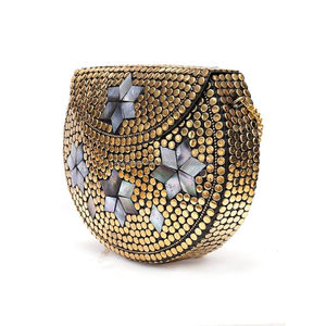 Sac à main en laiton blanc de créateur avec mosaïque et incrustation de pierre colorée Sac à main en métal fait main pour femmes Party Wear - Product Image 6