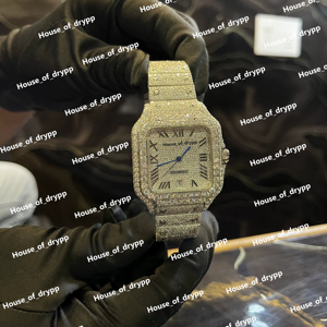 Montre automatique VVS Lab Grown Diamond Iced Out avec cadran carré romain, en acier inoxydable, avec lunette et bracelet, design pavé de luxe - Product Image 1