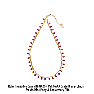 <b>Ruby</b> Invisible Chain with Golden Pearls-AAAA Grade Brass Beaded <b>Necklace</b> for Wedding Party & Anniversary Gift - Product Image 3