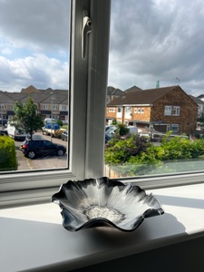Large Polished Resin Bowl Handmade Silver Leaf Party Trinket Dish Stocked - Product Image 2