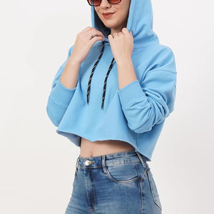Sudadera corta con capucha de diseño nuevo y logotipo personalizado para mujer, informal, de algodón suave, con estampado, ecológica. - Product Image 2