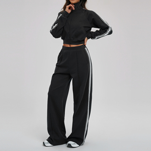 Women Tracksuit Set 2 Piece Casual Sportswear Zip <b>Jacket</b> Wide Leg Pants Striped Athletic Jogger Set Fashion <b>Workout</b> Outfit - Product Image 5