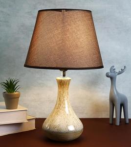 Ceramic Table <b>Lamp</b> with Brown Fabric Drum Shade Modern Design for Bedroom Decor - Product Image 3