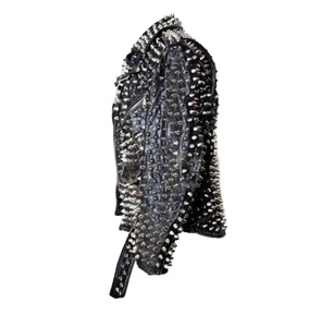 Nouveaux hommes Punk Rock mode fermeture à glissière à la main moto Mulit couleur cuir de vachette veste argent clouté hommes vestes - Product Image 5