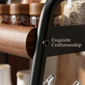 2 Tier Spice Rack Wooden Metal <b>Kitchen</b> Organizer Shelf Wall Mounted <b>Storage</b> Jar Holder Home Decor Modern <b>Kitchen</b> <b>Storage</b> - Product Image 2