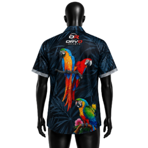 Chemise hawaïenne ORVO Sports pour homme, manches courtes, imprimé tropical avec des perroquets, vacances d'été, décontractée, respirante, séchage rapide, tissu sergé - Product Image 4