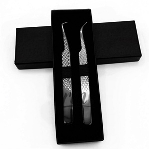 Pince à épiler pour extensions de cils RMI en acier inoxydable noir de haute qualité, 90 degrés, 12 cm / 14 cm / Lot de 2 pièces avec emballage en boîte noire - Product Image 3