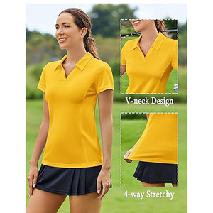 เสื้อโปโลสีเหลืองสำหรับผู้หญิง – เสื้อกอล์ฟสำหรับเล่นกีฬา – เสื้อยืดกีฬาระบายอากาศได้ดี – ชุดออกกำลังกายแขนสั้น - Product Image 4