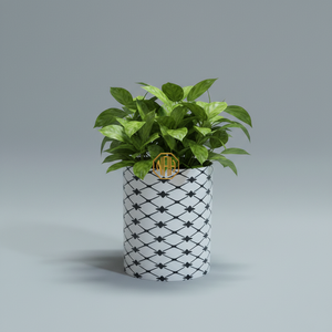 Maceta Moderna de Cerámica con Patrón Geométrico Negro y Acabado Esmaltado para Decoración de Plantas Verdes en Interiores - Product Image 1